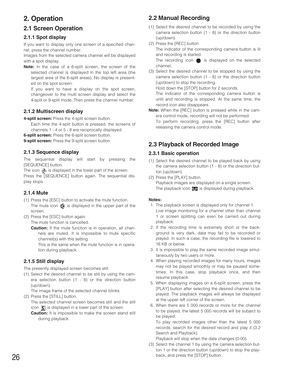 Setup, Operation, 1 screen operation | 2 manual recording, 3 playback of recorded image | Panasonic WJ-RT208 User Manual | Page 26 / 62
