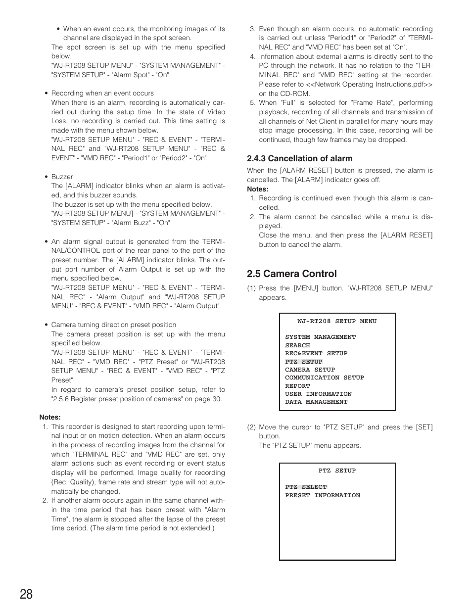 5 camera control | Panasonic WJ-RT208 User Manual | Page 28 / 62