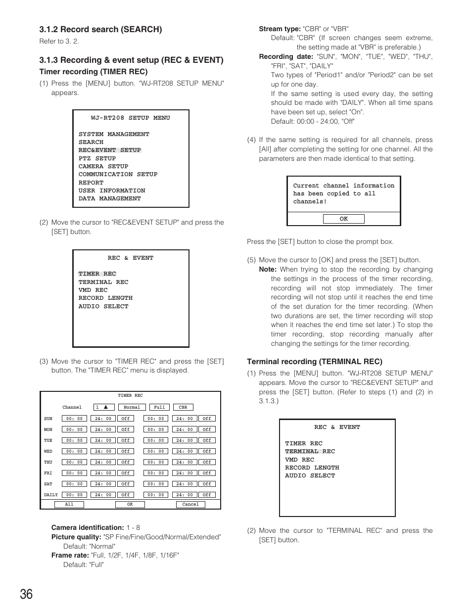2 record search (search), 3 recording & event setup (rec & event) | Panasonic WJ-RT208 User Manual | Page 36 / 62