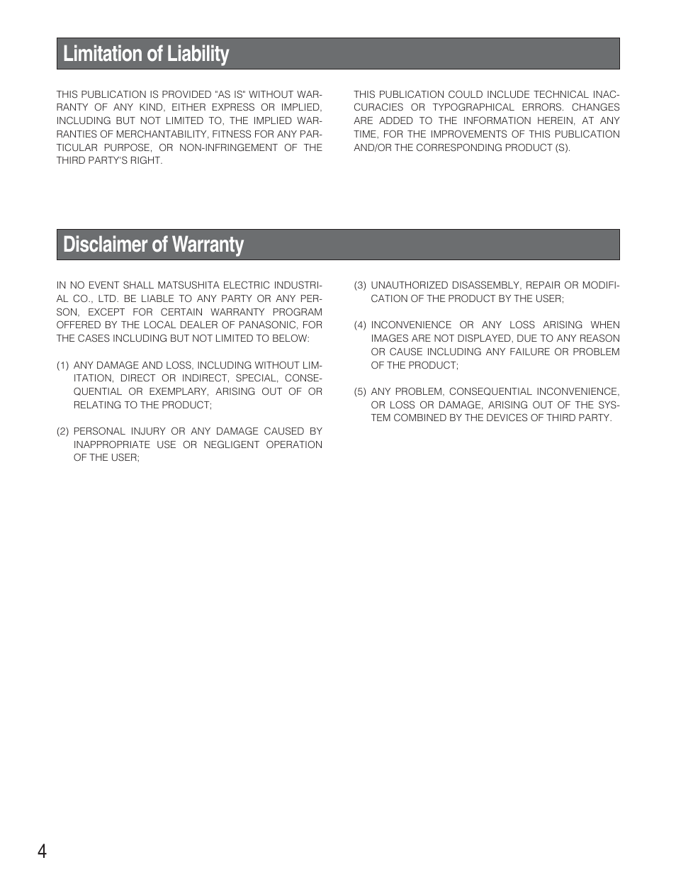 Limitation of liability, Disclaimer of warranty | Panasonic WJ-RT208 User Manual | Page 4 / 62