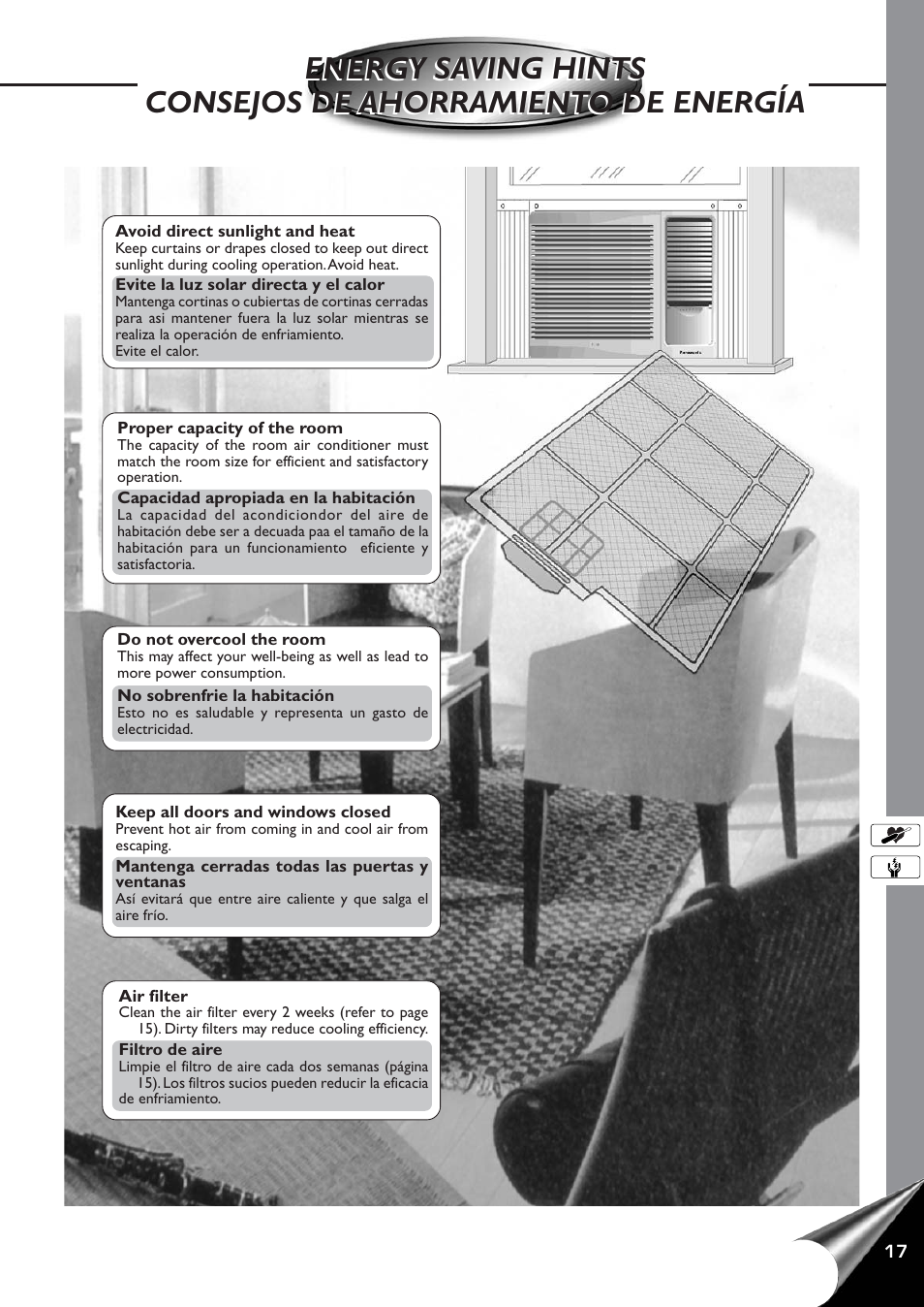 Energy saving hints, Consejos de ahorramiento de energia | Panasonic CW-C60YU User Manual | Page 18 / 23