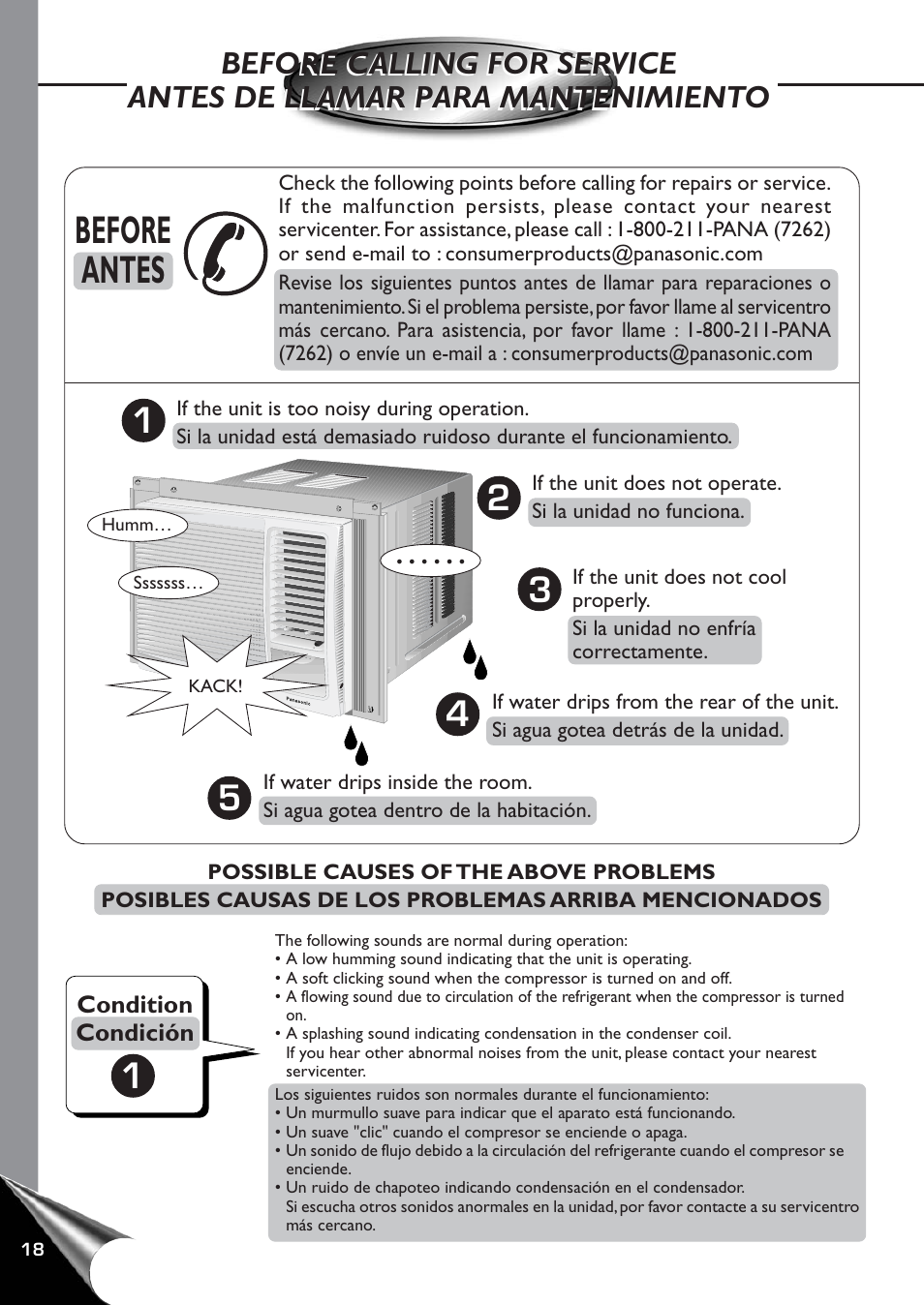 Before calling for service, Antes de llamar para mantenimiento, Before antes | Panasonic CW-C60YU User Manual | Page 19 / 23