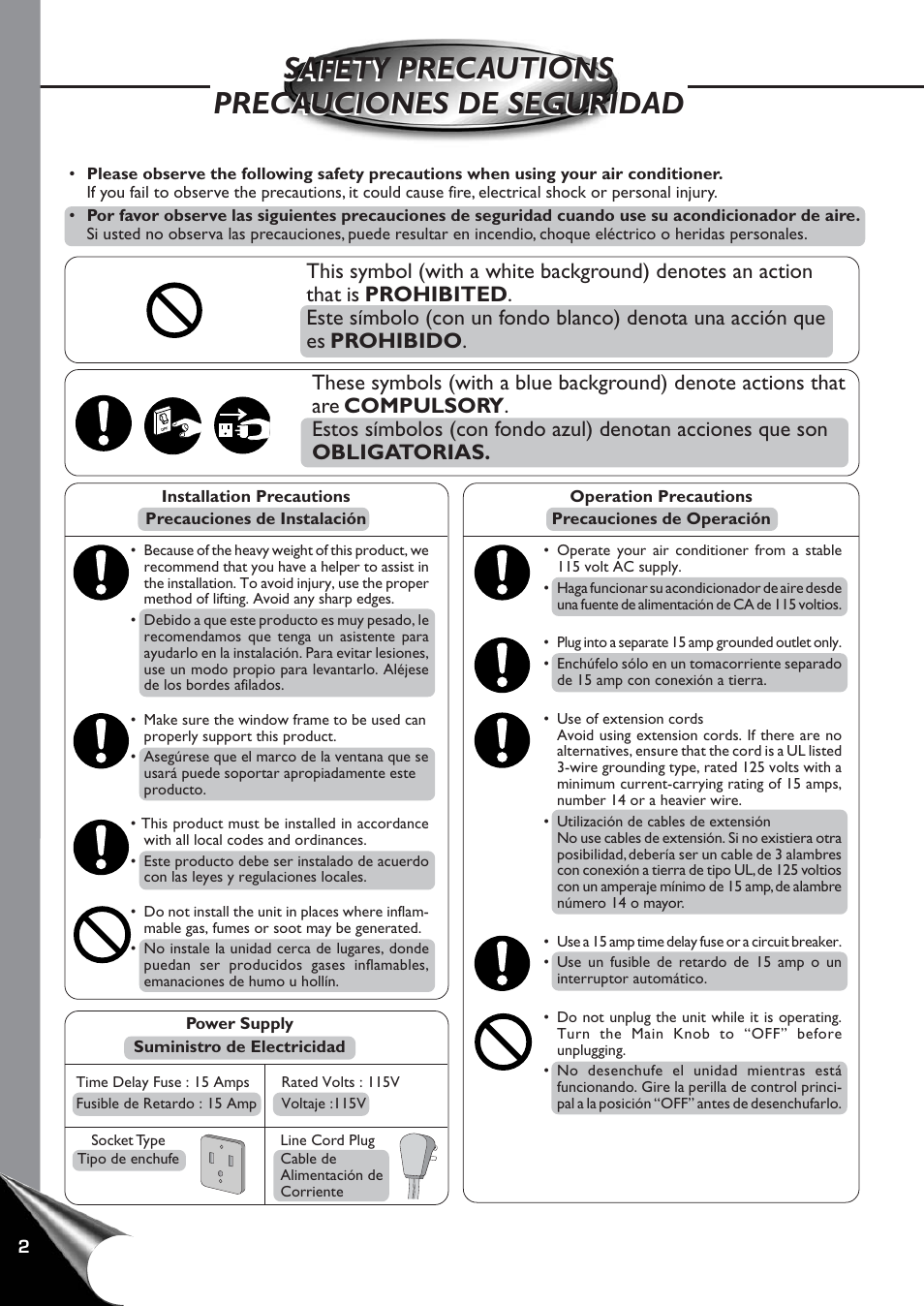 Safety precautions, Operation precautions, Installation precautions | Precauciones de seguidad, Precauciones de instalacion, Precauciones de operacion | Panasonic CW-C60YU User Manual | Page 3 / 23