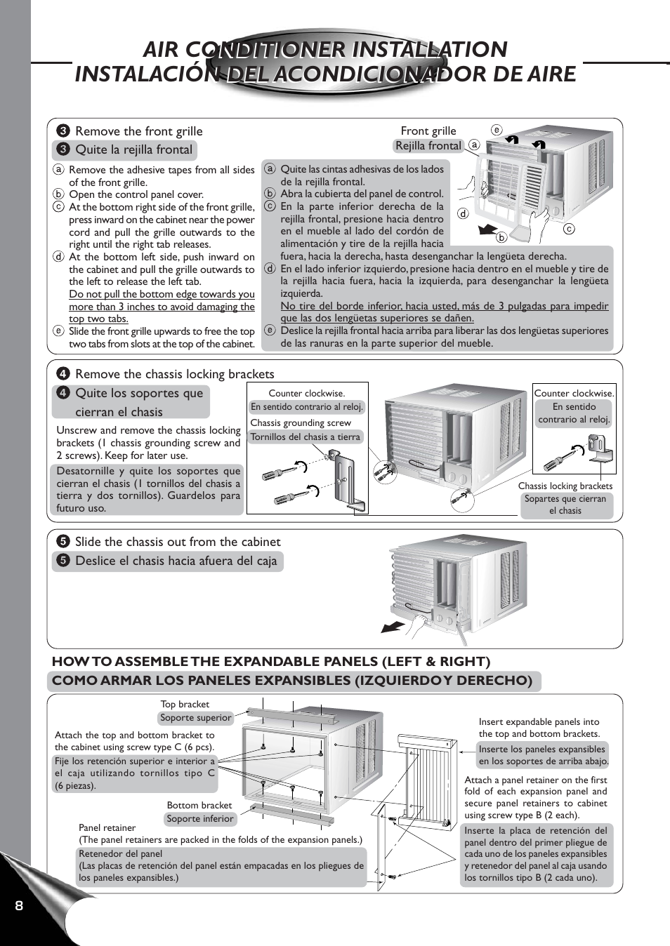 How to assemble the expandable panels, Como armar los paneles expansibles | Panasonic CW-C60YU User Manual | Page 9 / 23