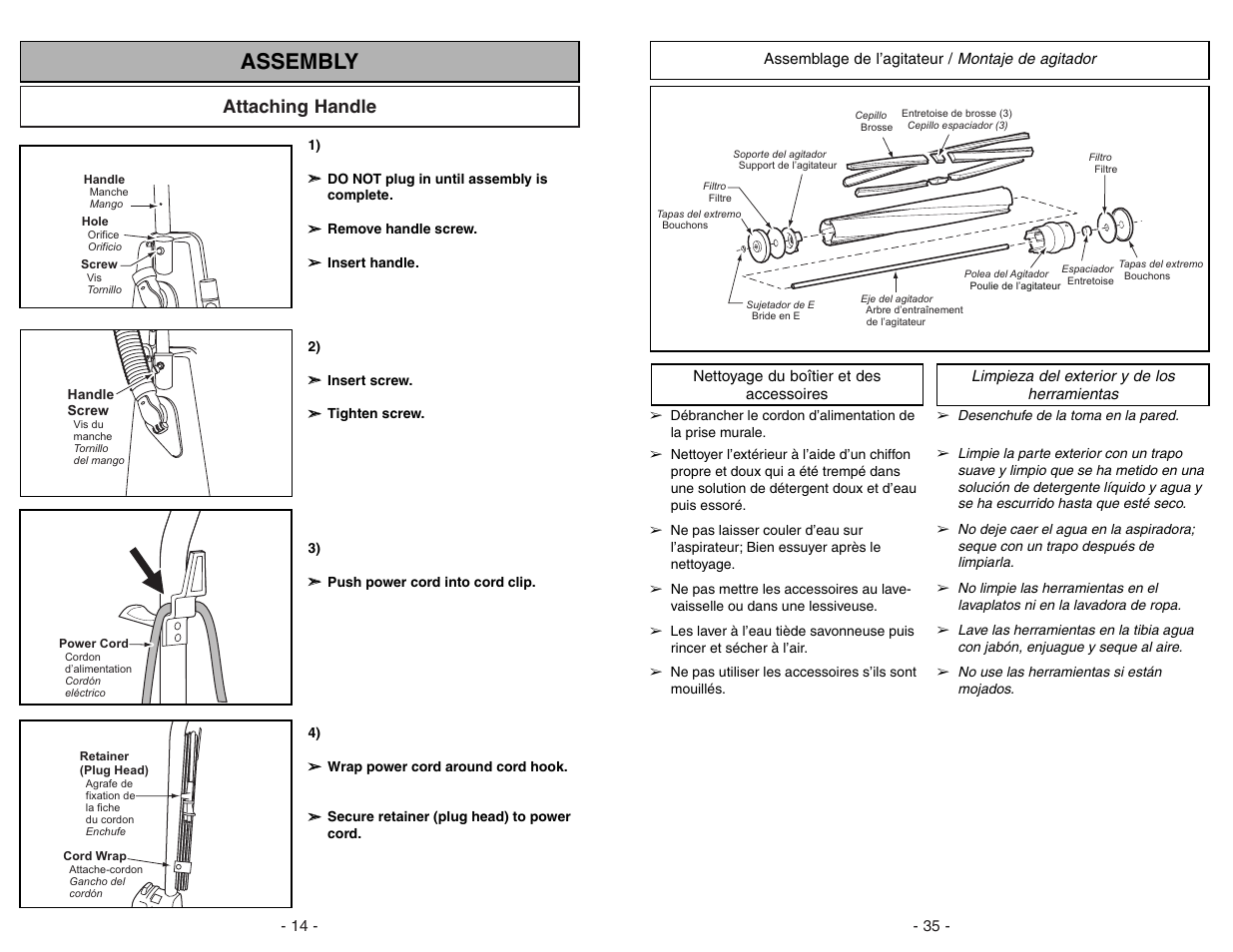 Assembly, Attaching handle | Panasonic MC-V5204 User Manual | Page 14 / 48