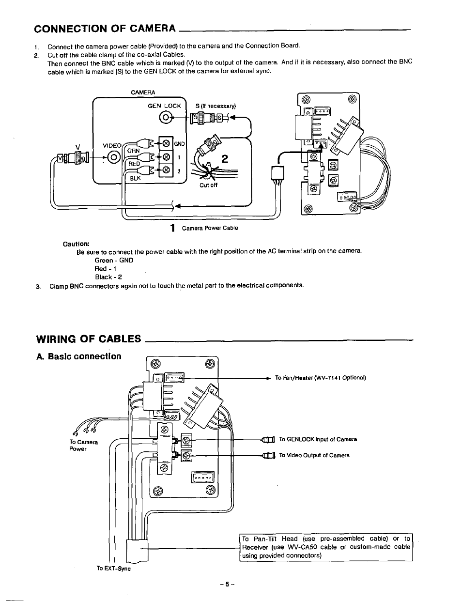 Connection of camera, Wiring of cables | Panasonic WV-7140 User Manual | Page 6 / 10