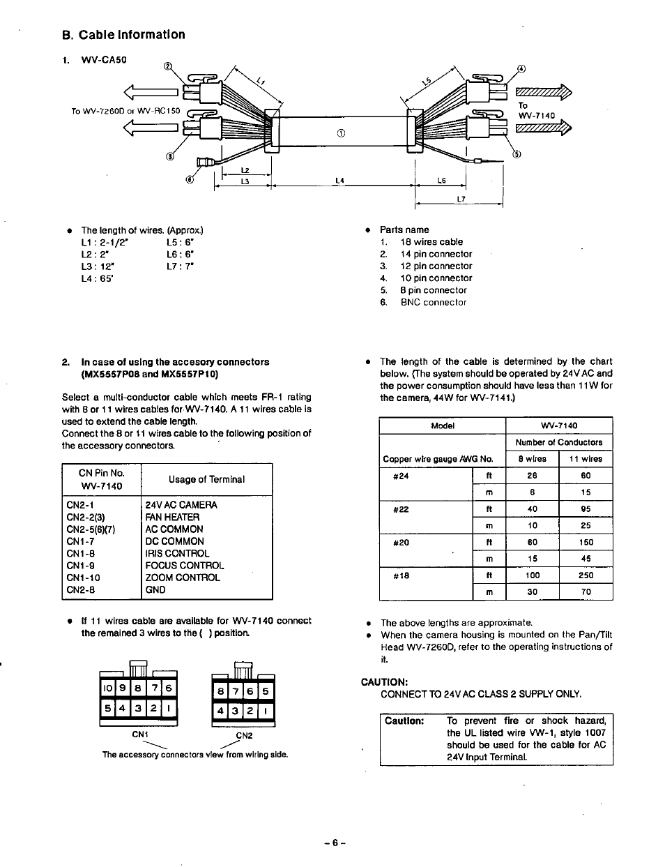 B. cable information | Panasonic WV-7140 User Manual | Page 7 / 10