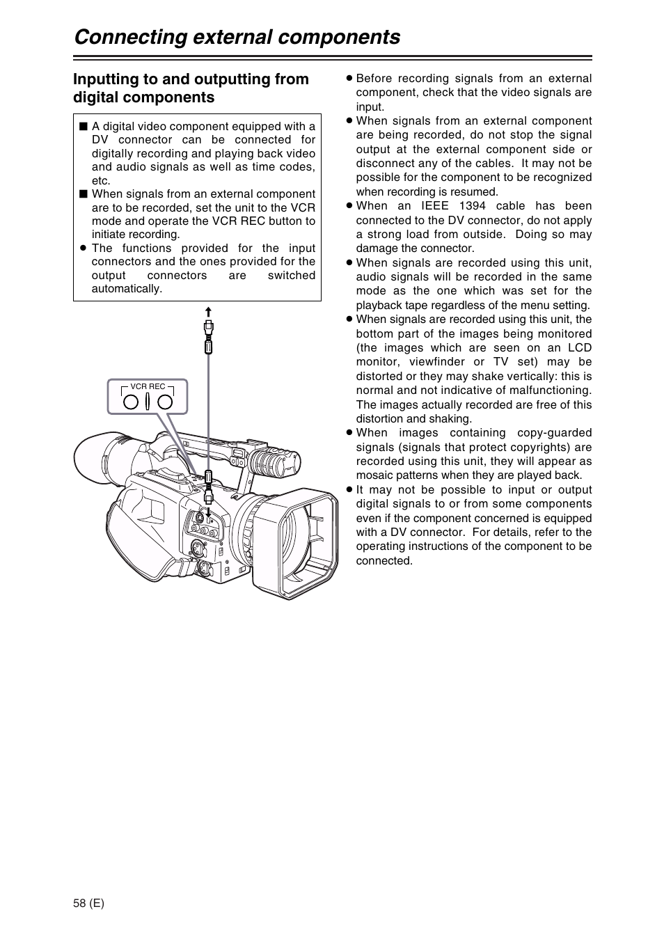 Connecting external components | Panasonic AG-DVX100A User Manual | Page 58 / 72