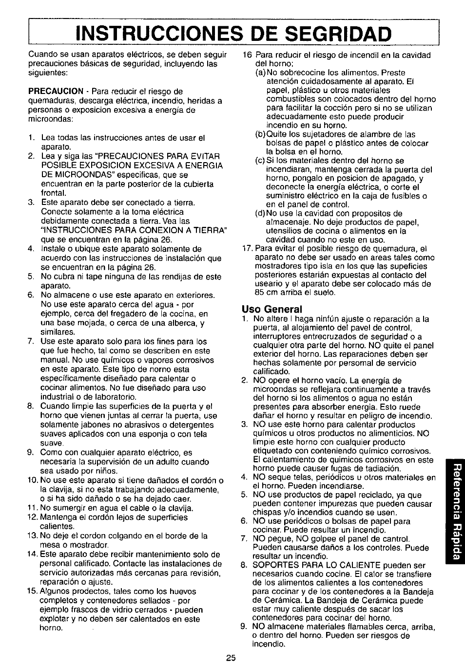 Uso general | Panasonic NN-C980w User Manual | Page 25 / 44
