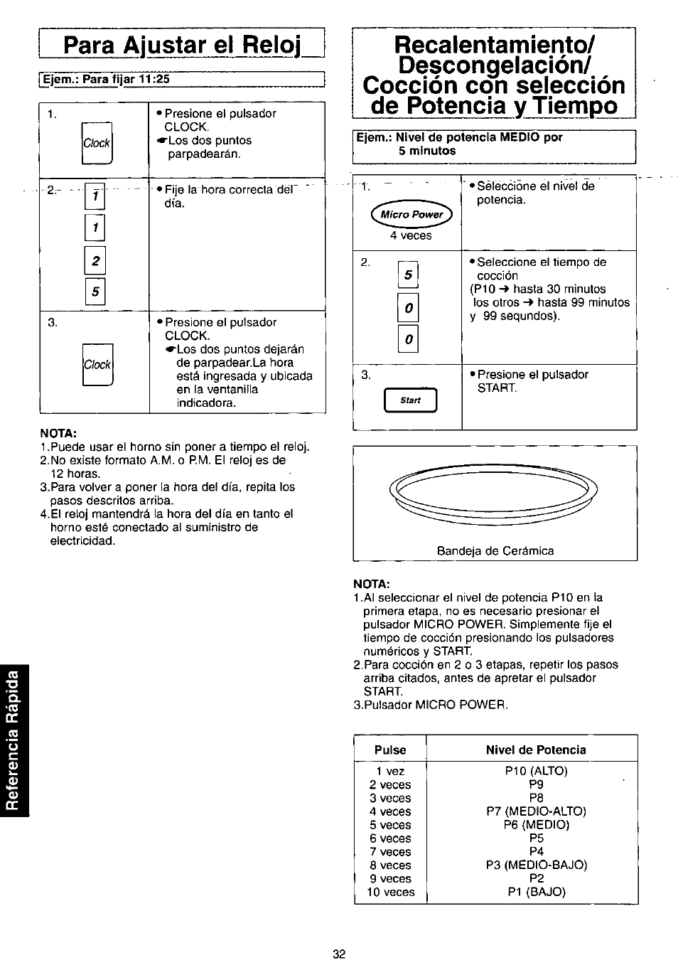 Para ajustar ei reloj | Panasonic NN-C980w User Manual | Page 32 / 44