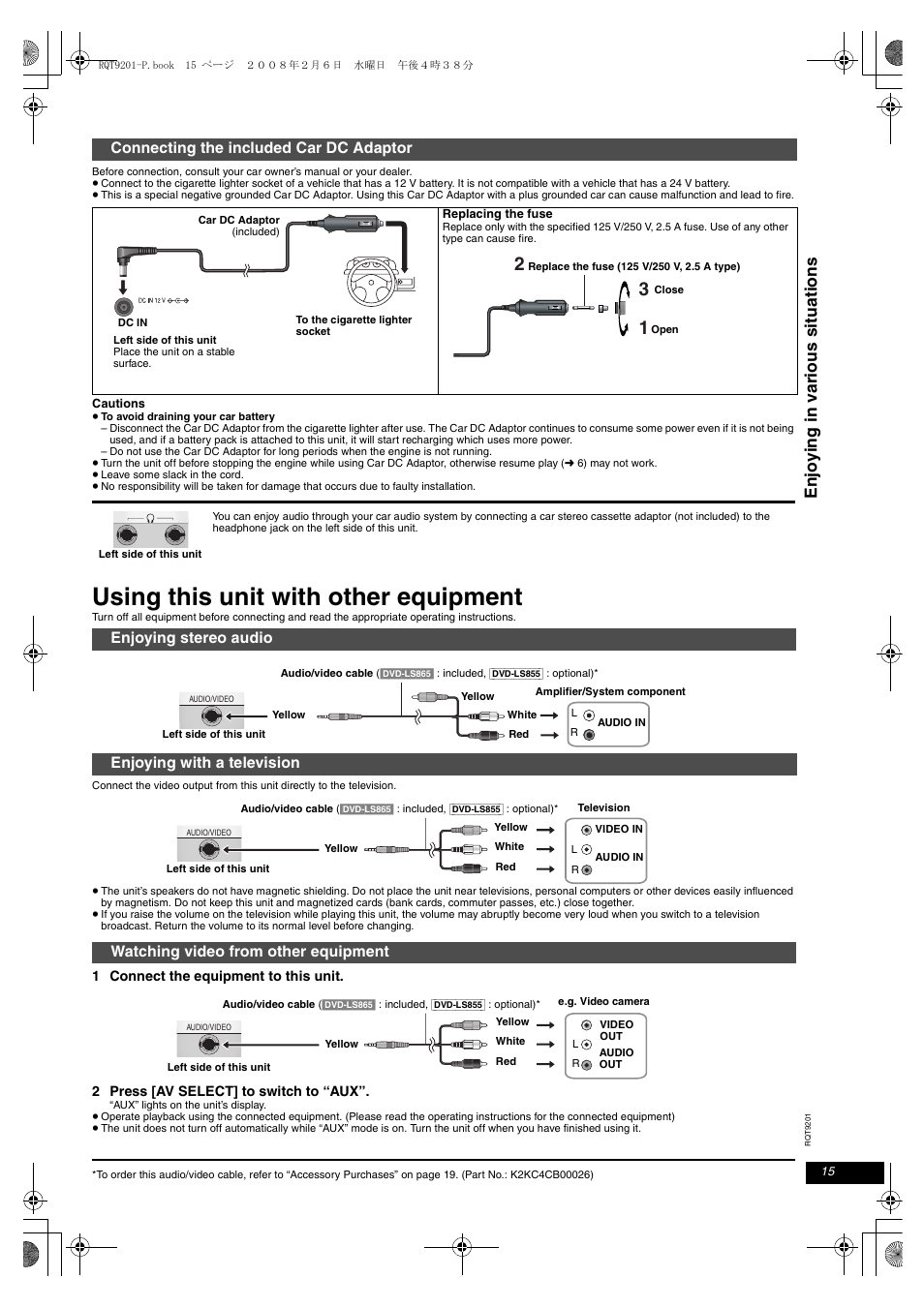 Using this unit with other equipment, Enjo yi ng in v a ri ous s it uati ons | Panasonic DVD-LS865 User Manual | Page 15 / 20