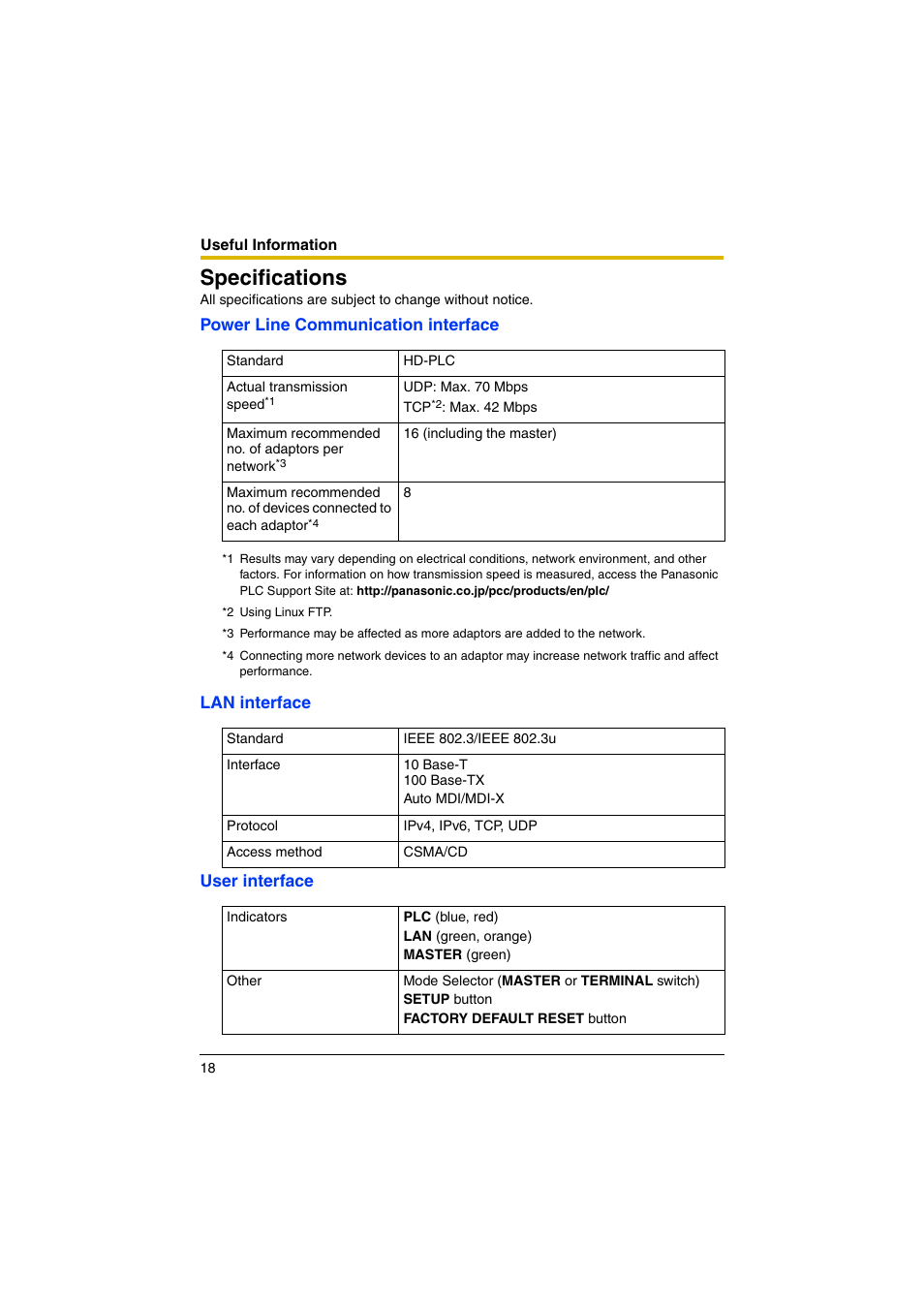 Specifications | Panasonic BL-PA100KT User Manual | Page 18 / 20