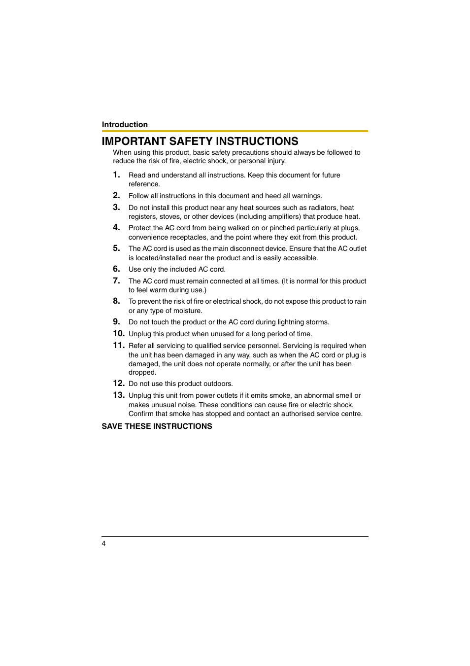 Important safety instructions | Panasonic BL-PA100KT User Manual | Page 4 / 20