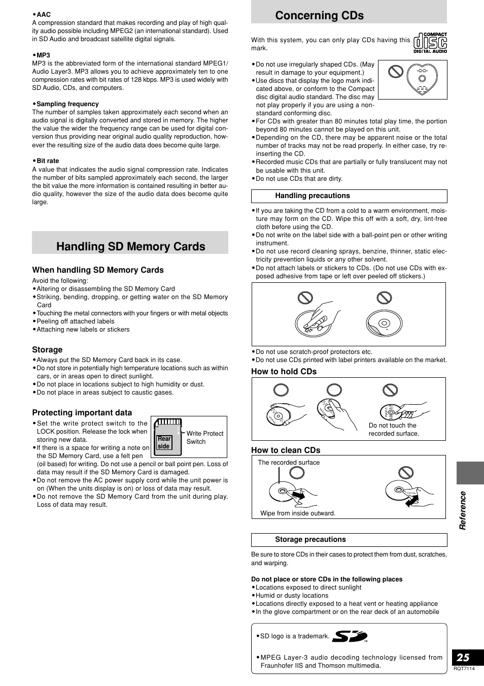 Concerning cds | Panasonic SL-DZ1200 User Manual | Page 25 / 28