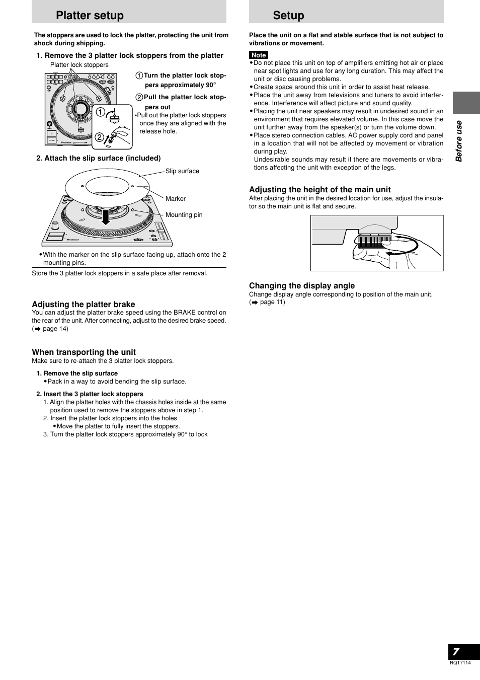 Platter setup, Setup | Panasonic SL-DZ1200 User Manual | Page 7 / 28