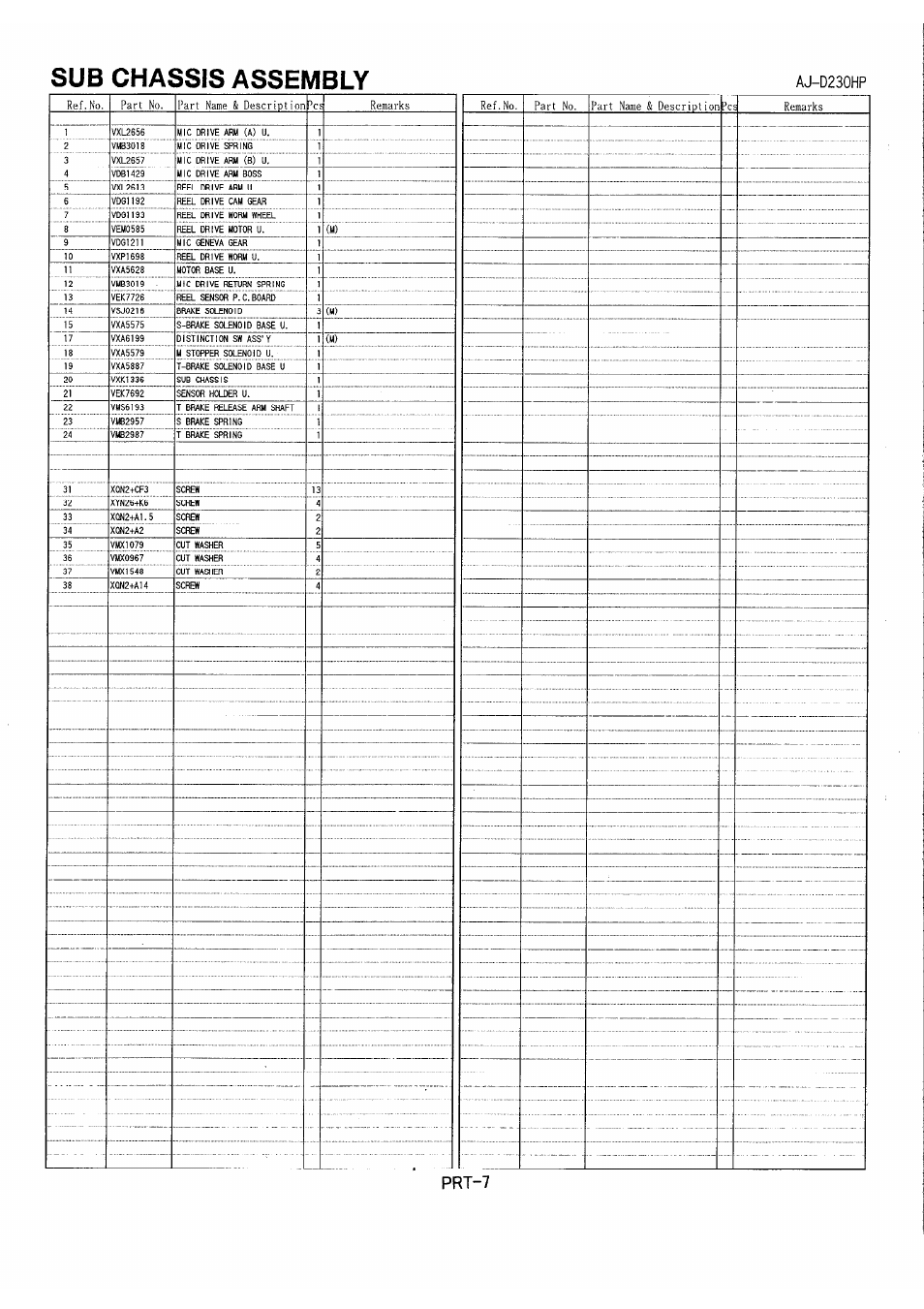 Sub chassis assembly | Panasonic AJ-D230H User Manual | Page 10 / 16