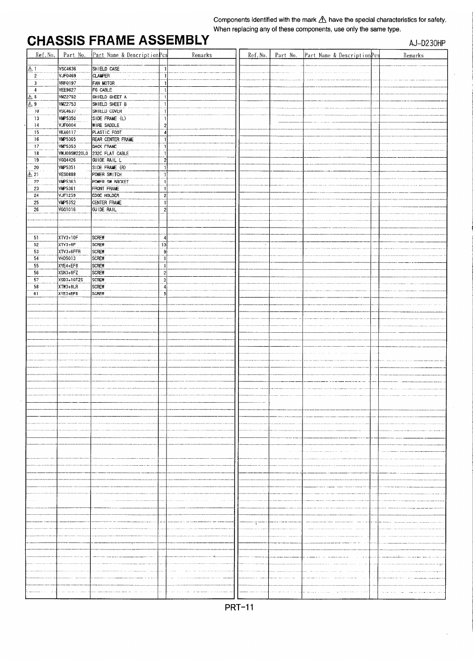 Chassis frame assembly, Aj-d230hp | Panasonic AJ-D230H User Manual | Page 14 / 16