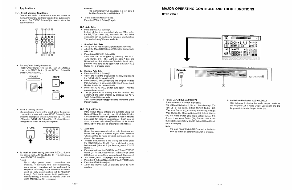 Event memory functions, Caution, H-2. auto take | Standard auto take, Memory auto take, H-3. digital effects, Auto-take | Panasonic WJ-MX30 User Manual | Page 28 / 32