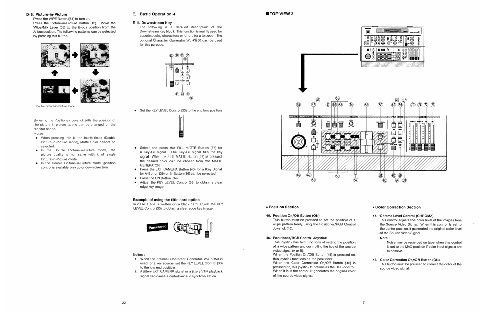 Coior correction section, Position on/off button (on), Positioner/rgb control joystick | Chroma level control (chroma), Color correction on/off button (on) | Panasonic WJ-MX30 User Manual | Page 9 / 32