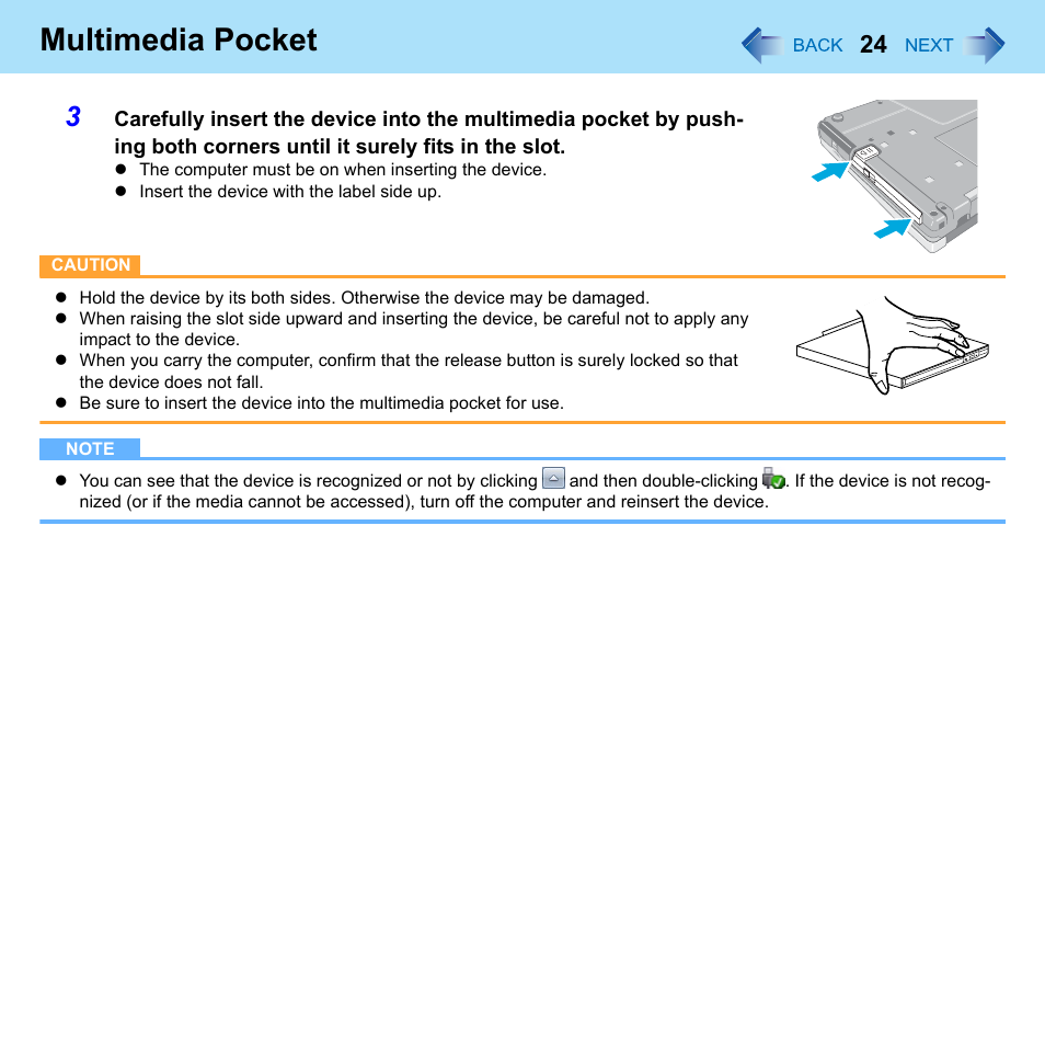 Multimedia pocket | Panasonic CF-52 Series User Manual | Page 24 / 106