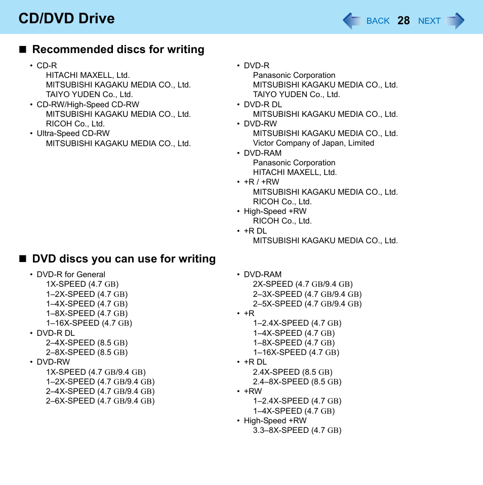Cd/dvd drive | Panasonic CF-52 Series User Manual | Page 28 / 106
