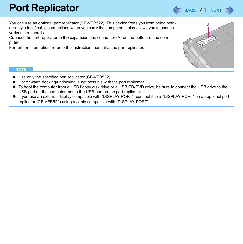 Port replicator | Panasonic CF-52 Series User Manual | Page 41 / 106