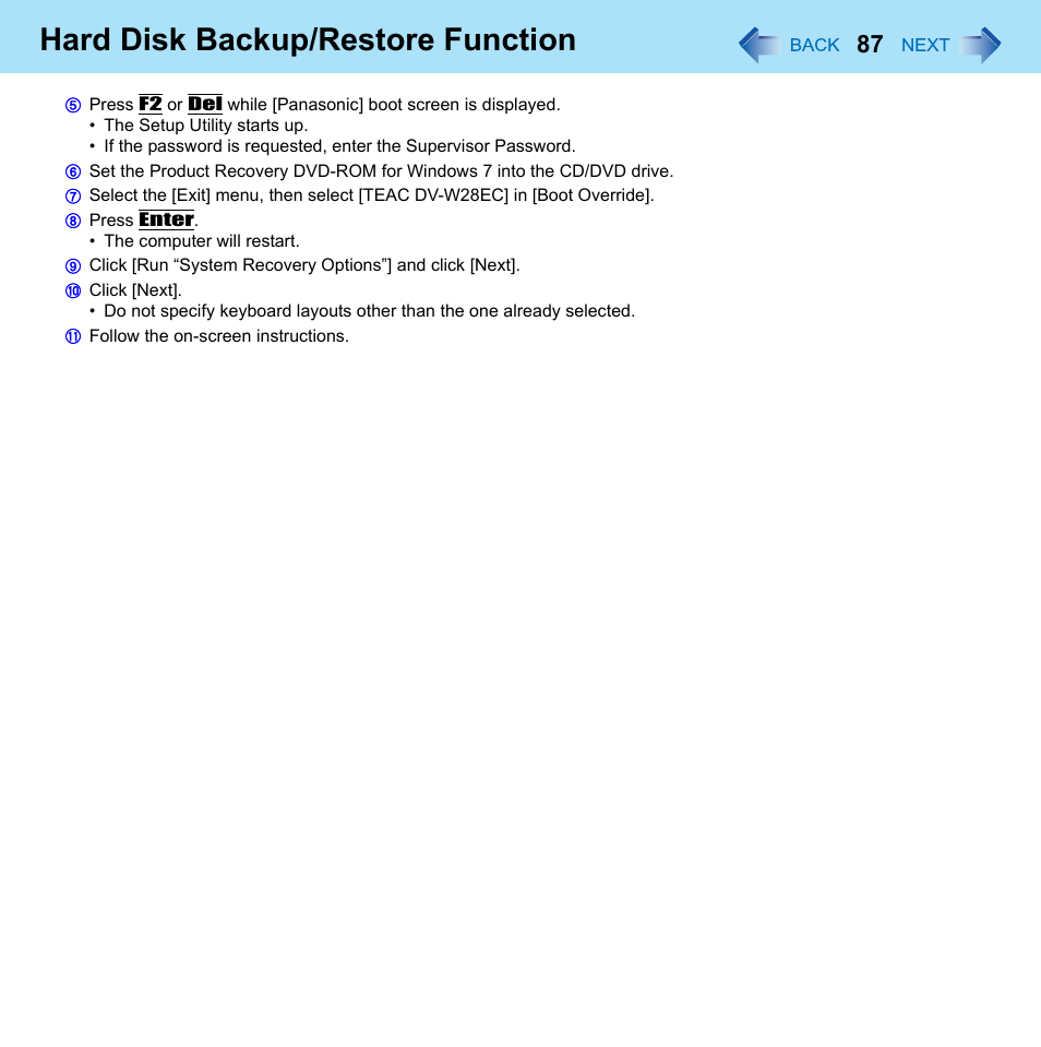 Hard disk backup/restore function | Panasonic CF-52 Series User Manual | Page 87 / 106