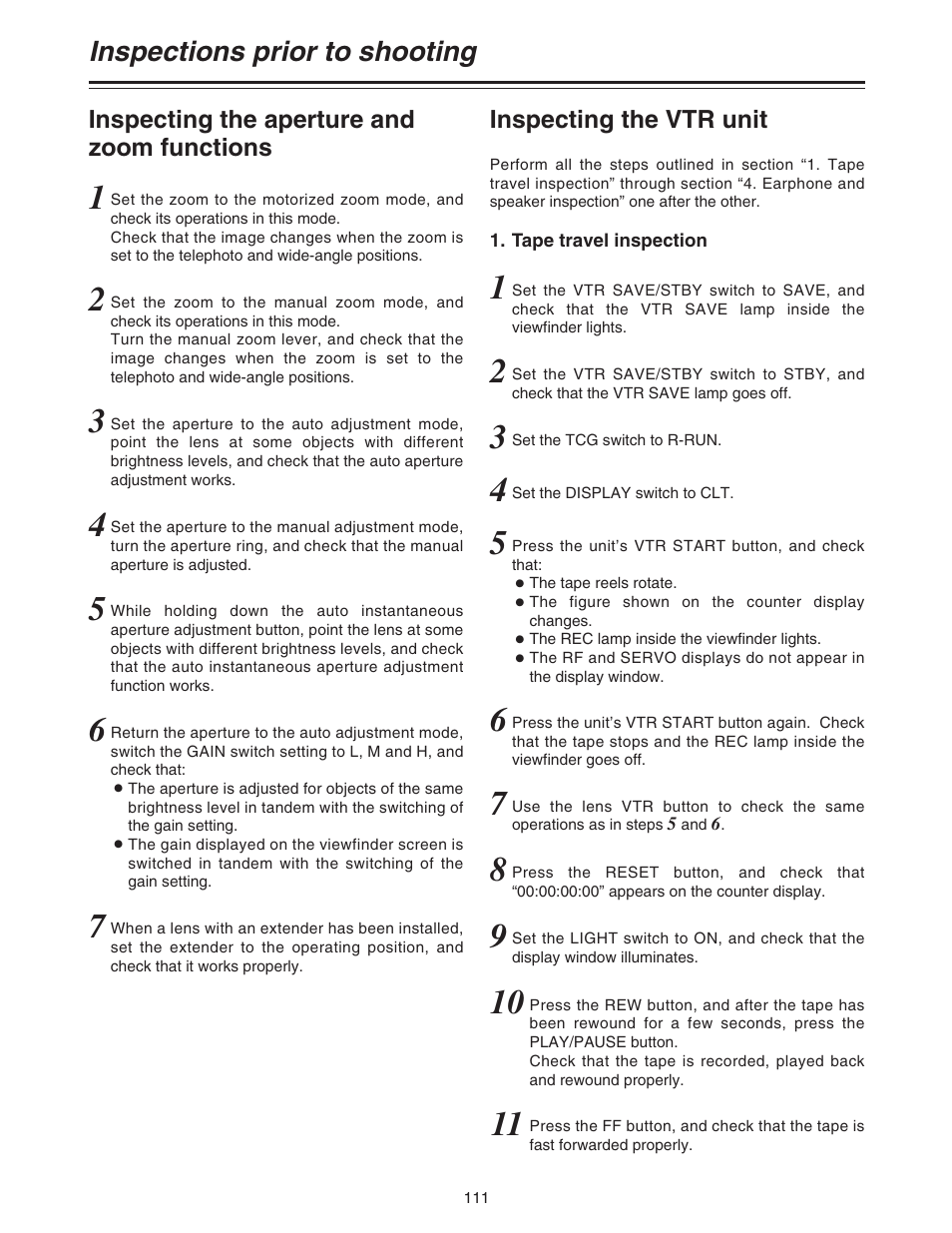 Inspections prior to shooting | Panasonic AJ-HDC20A P User Manual | Page 111 / 116