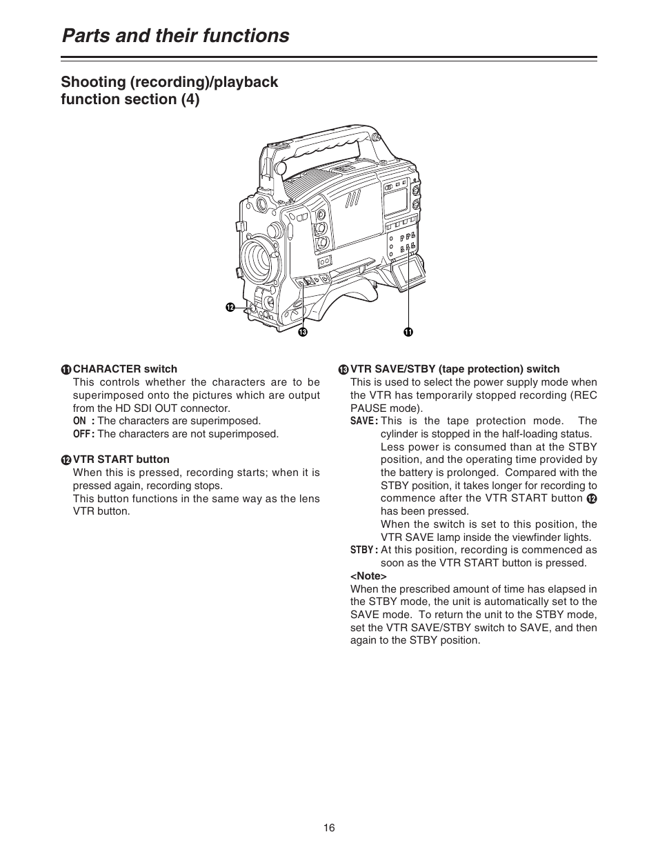 Parts and their functions | Panasonic AJ-HDC20A P User Manual | Page 16 / 116