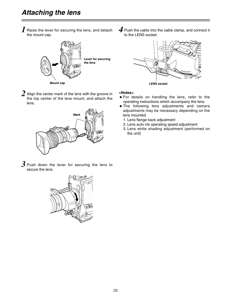 Attaching the lens | Panasonic AJ-HDC20A P User Manual | Page 25 / 116
