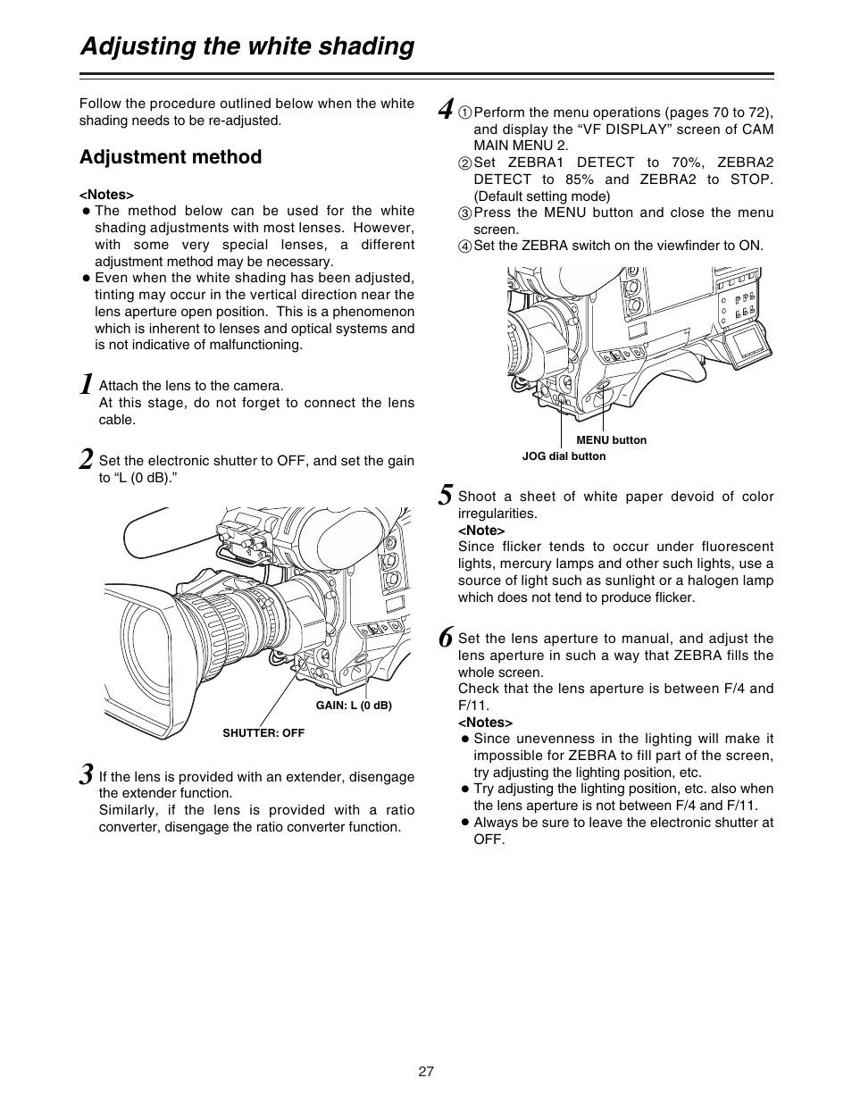 Adjusting the white shading | Panasonic AJ-HDC20A P User Manual | Page 27 / 116
