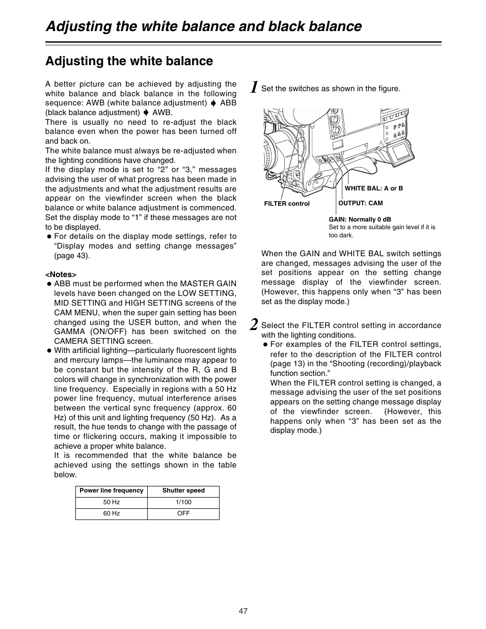 Adjusting the white balance and black balance, Adjusting the white balance | Panasonic AJ-HDC20A P User Manual | Page 47 / 116