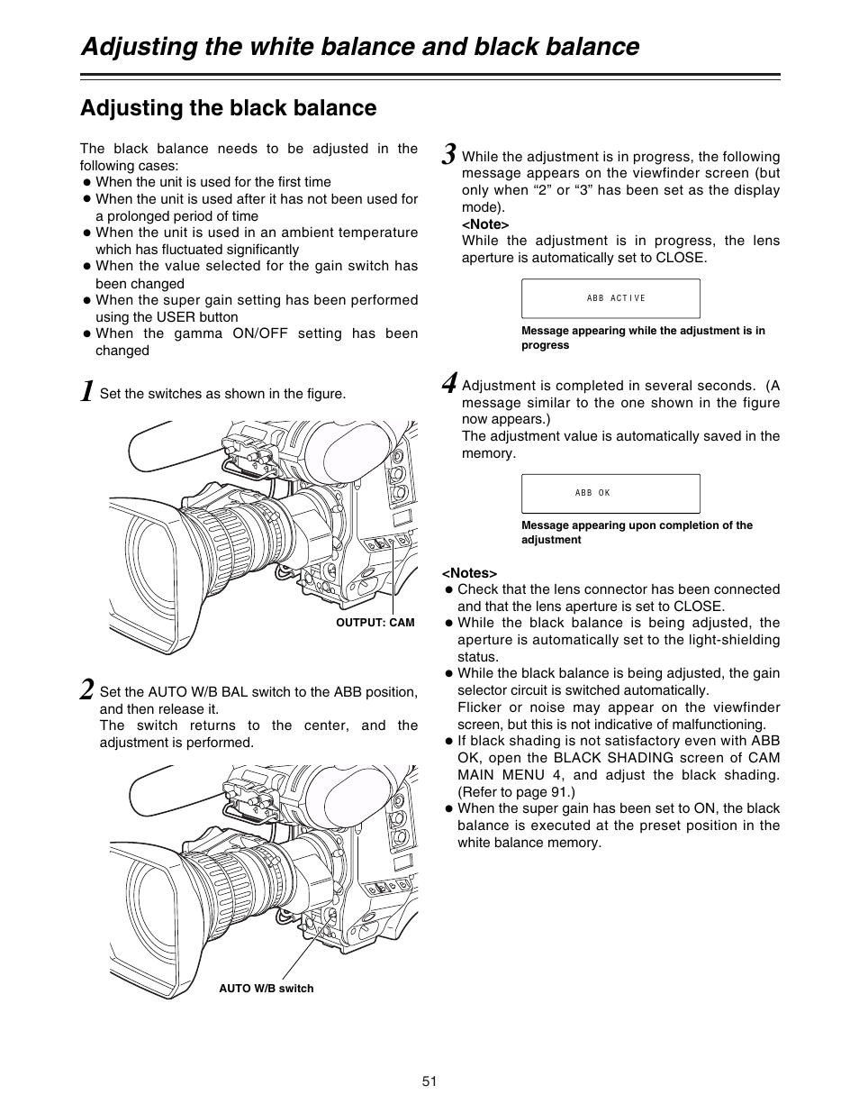 Adjusting the white balance and black balance, Adjusting the black balance | Panasonic AJ-HDC20A P User Manual | Page 51 / 116