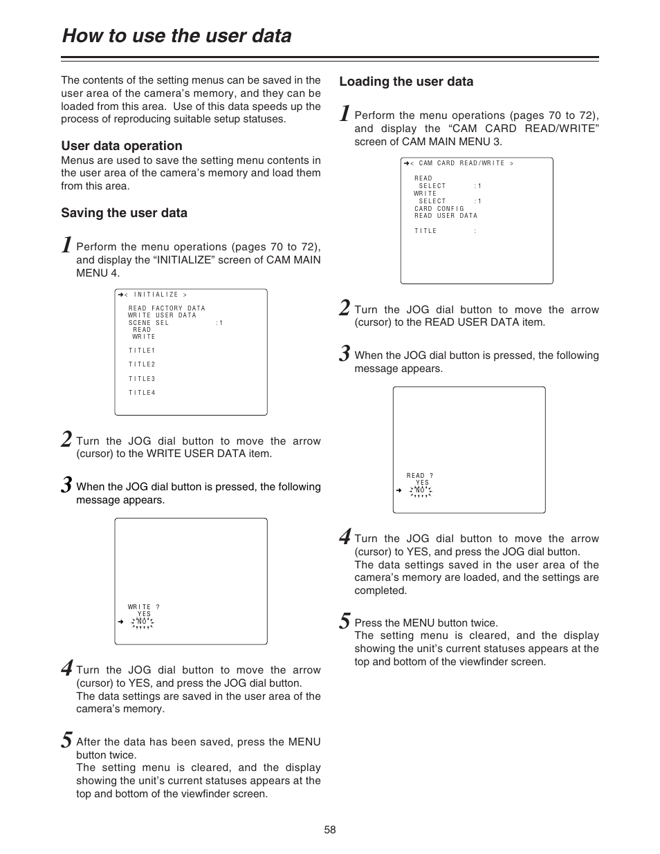 How to use the user data | Panasonic AJ-HDC20A P User Manual | Page 58 / 116