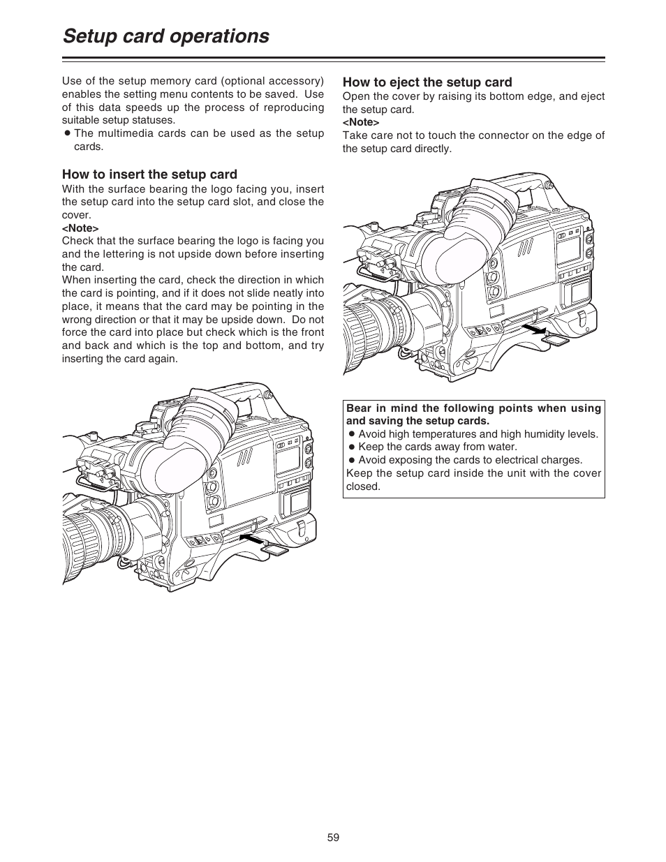 Setup card operations | Panasonic AJ-HDC20A P User Manual | Page 59 / 116