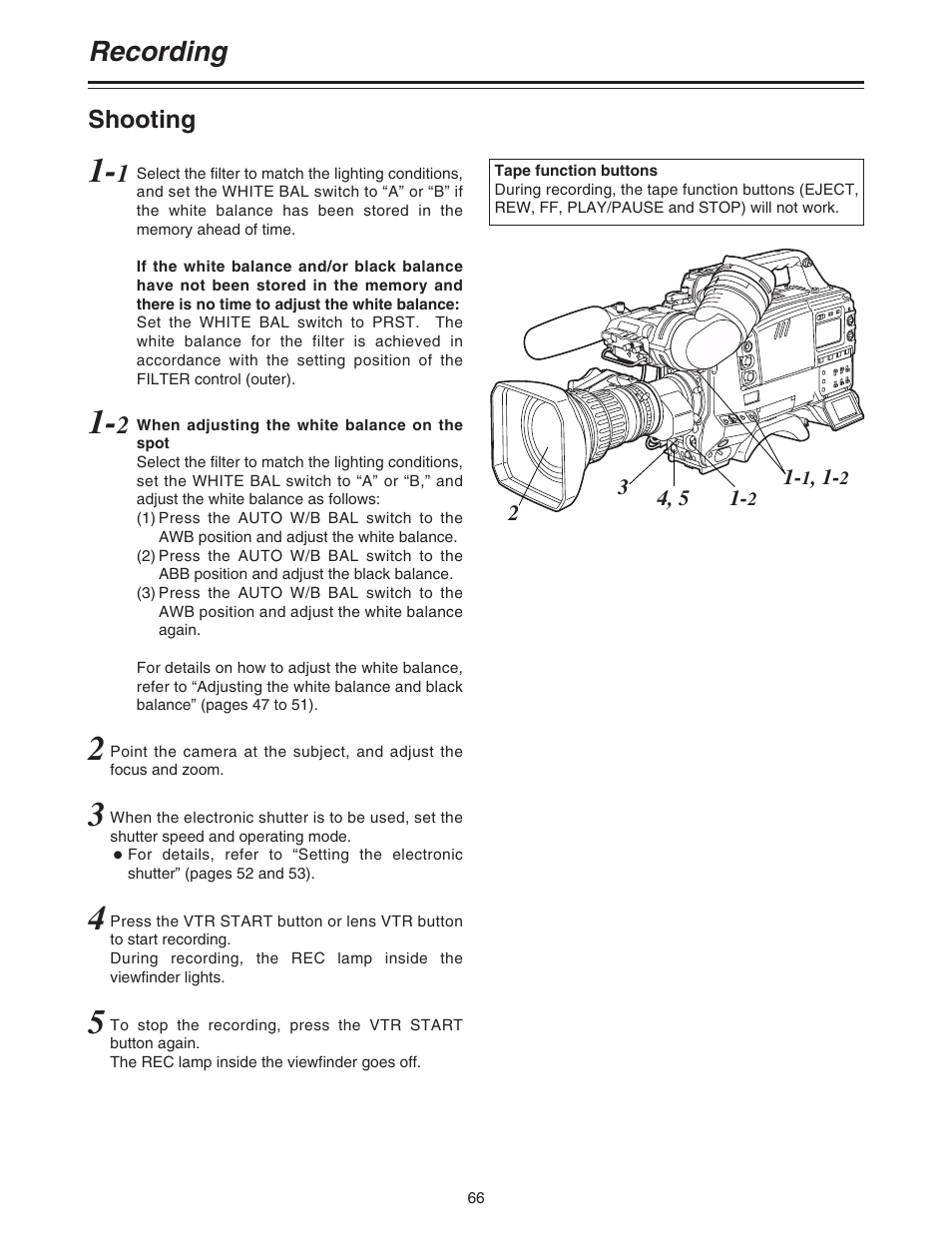 Recording, Shooting | Panasonic AJ-HDC20A P User Manual | Page 66 / 116
