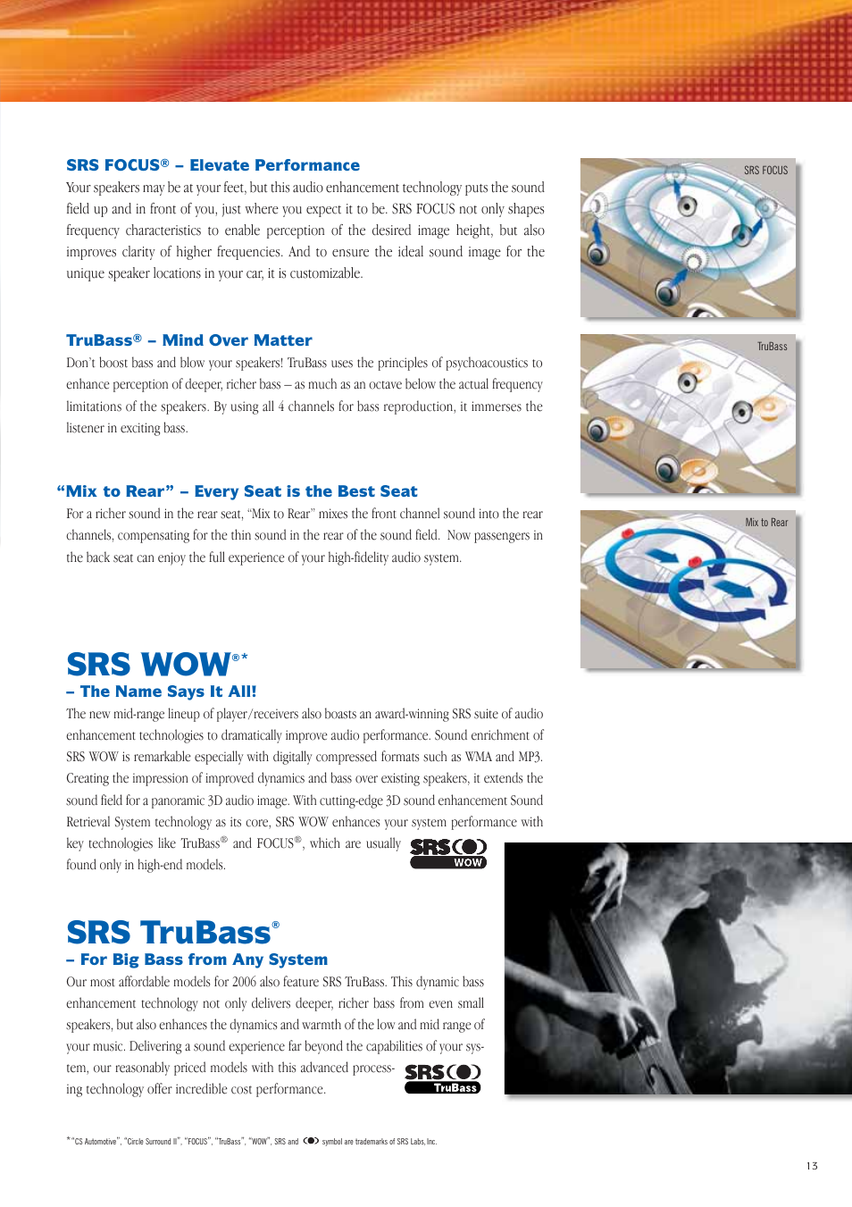 Srs wow, Srs trubass | Panasonic Car Audio & DVD Car Navigation System User Manual | Page 13 / 44
