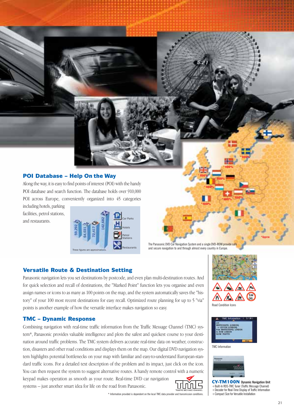 Poi database – help on the way, Versatile route & destination setting, Tmc – dynamic response | Panasonic Car Audio & DVD Car Navigation System User Manual | Page 21 / 44