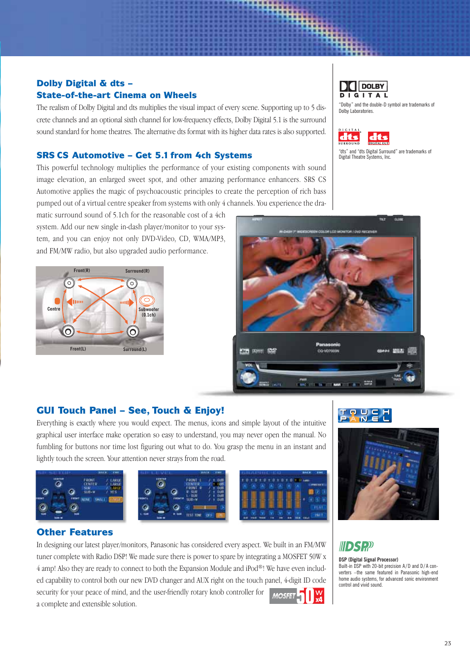 Gui touch panel – see, touch & enjoy, Other features | Panasonic Car Audio & DVD Car Navigation System User Manual | Page 23 / 44