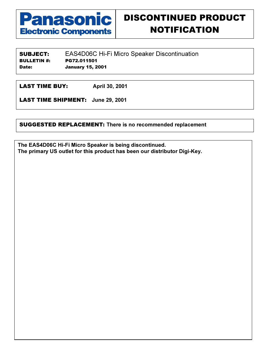 Panasonic EAS4D06C User Manual | 1 page