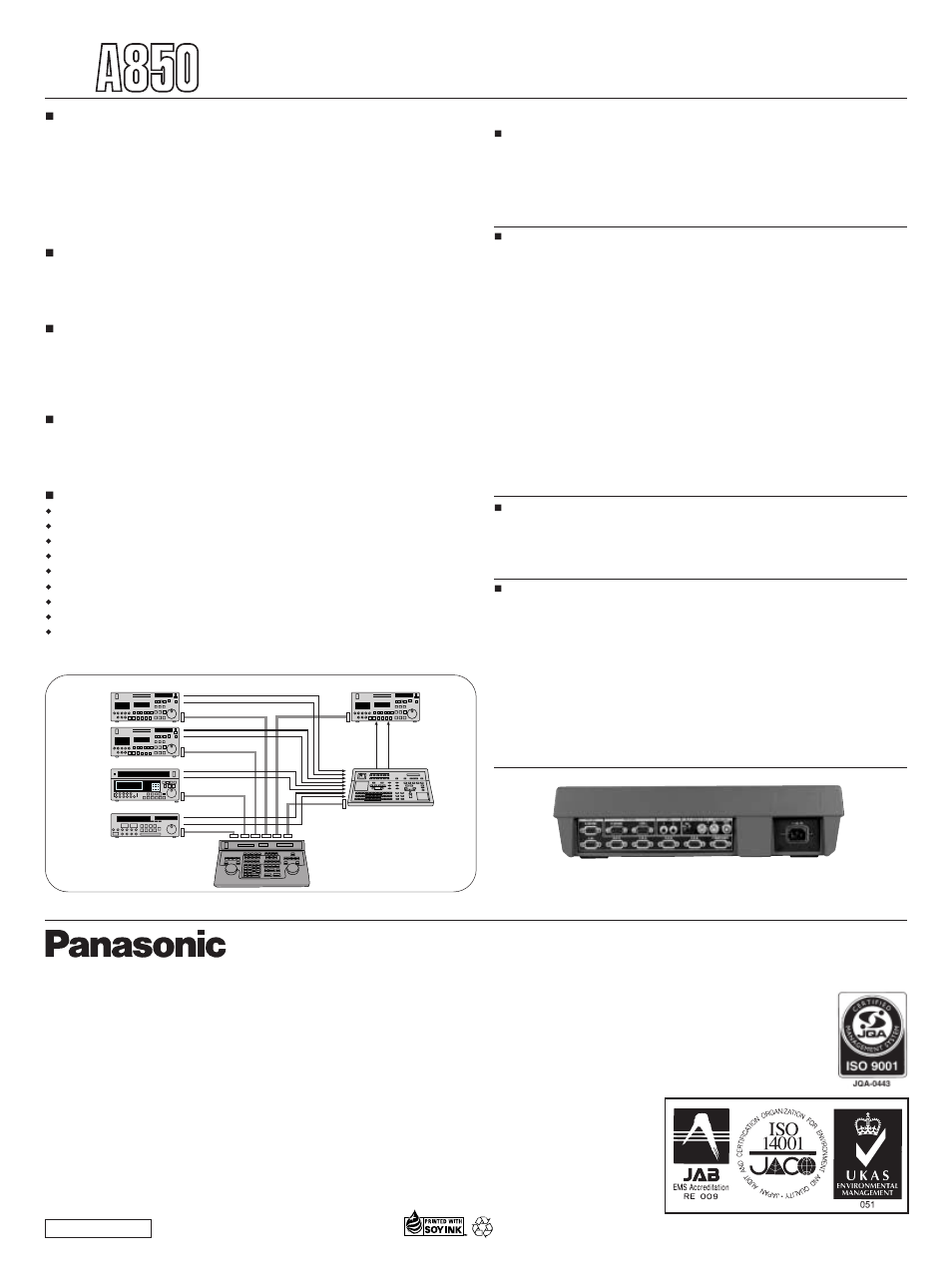 Multi-event editing controller, System application specifications | Panasonic AG-A850 User Manual | Page 2 / 2