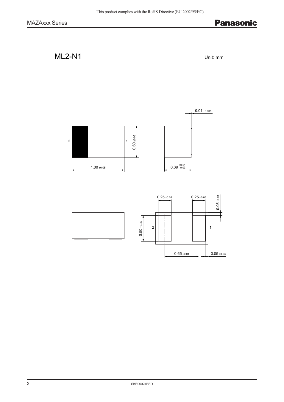 Ml2-n1, Mazaxxx series, Unit: mm | Panasonic Zener Diodes MAZAxxx Series User Manual | Page 2 / 3