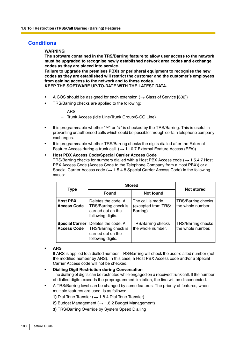 Conditions | Panasonic HYBRID IP-PBX KX-TDA200 User Manual | Page 100 / 358