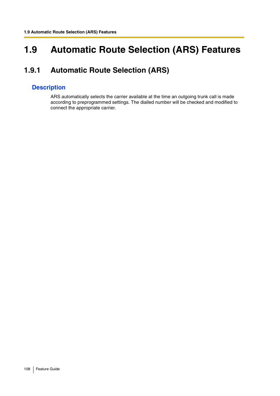 9 automatic route selection (ars) features, 1 automatic route selection (ars), 1 automatic route selection (ars)) | Panasonic HYBRID IP-PBX KX-TDA200 User Manual | Page 108 / 358