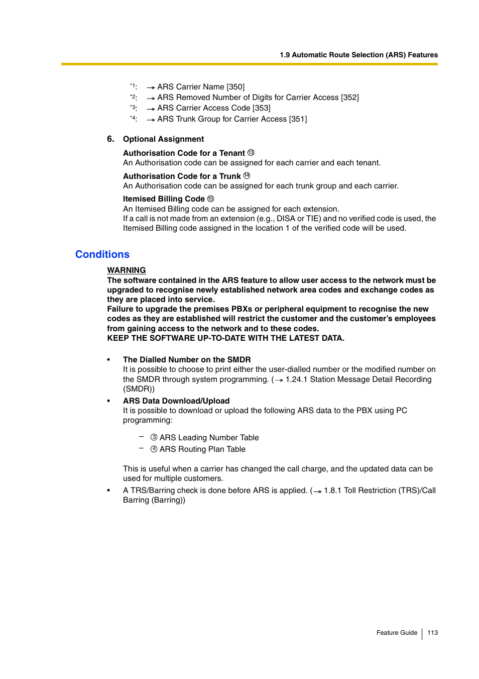 Conditions | Panasonic HYBRID IP-PBX KX-TDA200 User Manual | Page 113 / 358