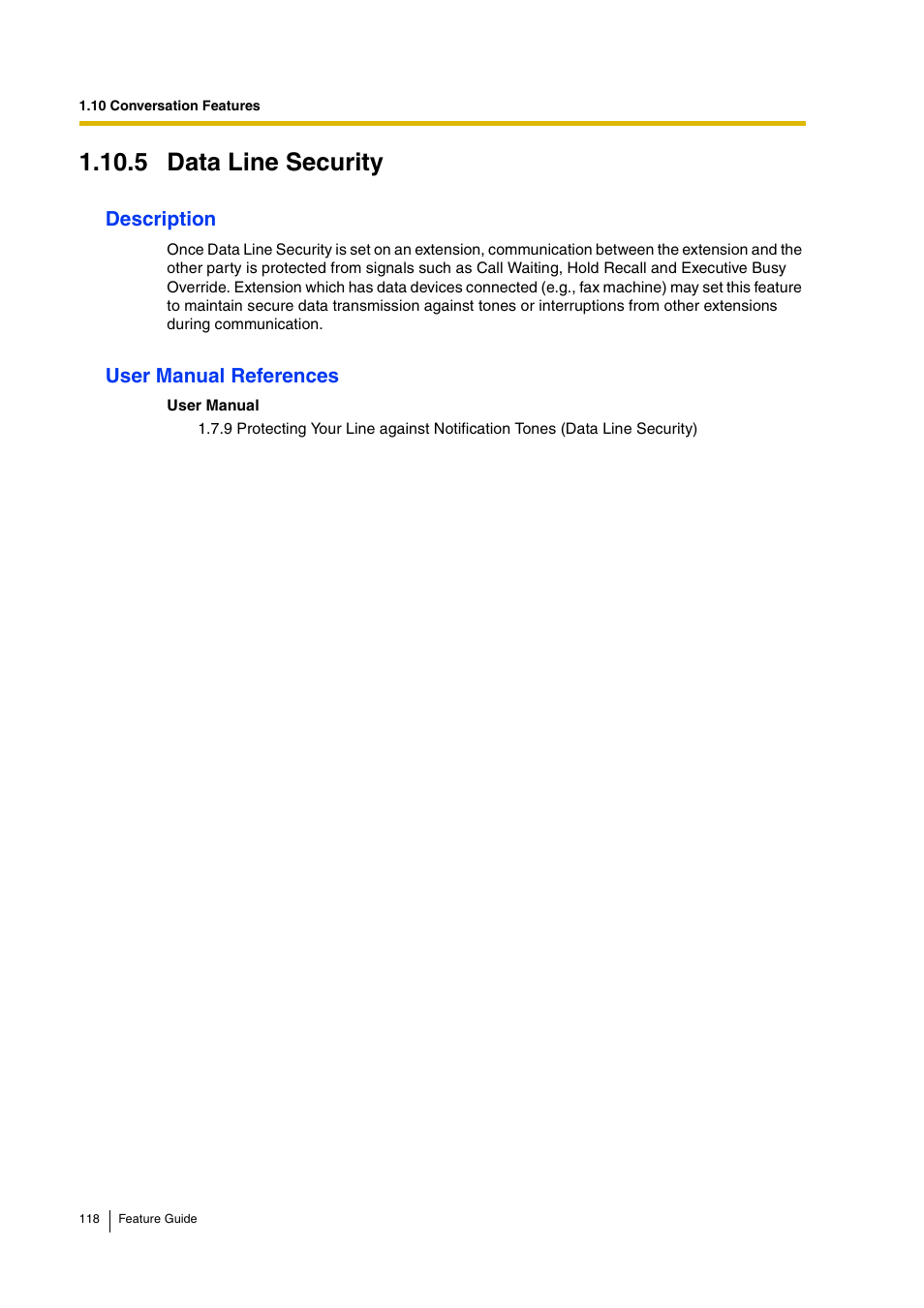 5 data line security, 5 data line security), Description | User manual references | Panasonic HYBRID IP-PBX KX-TDA200 User Manual | Page 118 / 358