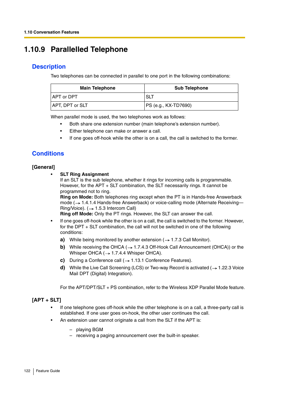 9 parallelled telephone, Description, Conditions | Panasonic HYBRID IP-PBX KX-TDA200 User Manual | Page 122 / 358