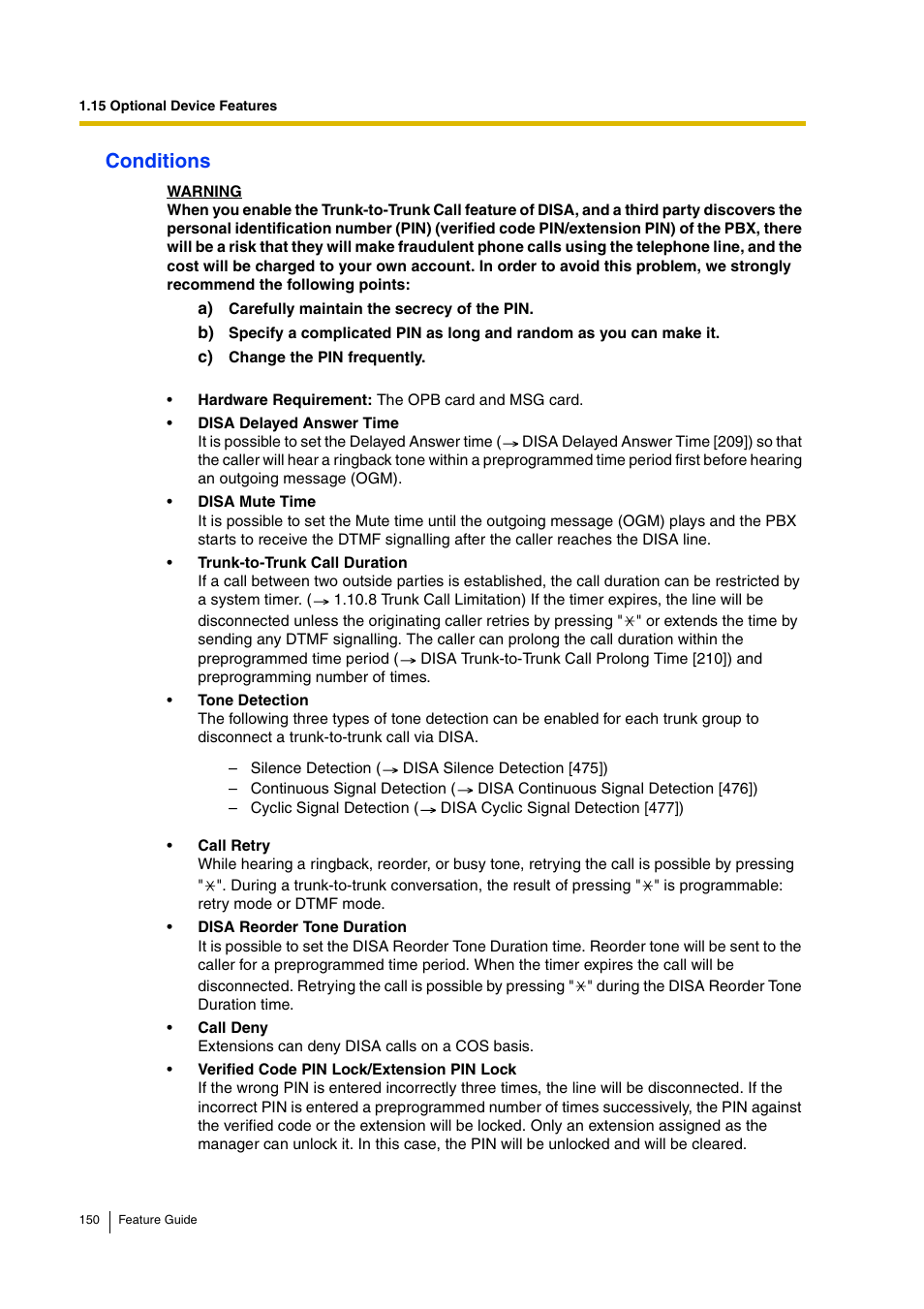 Conditions | Panasonic HYBRID IP-PBX KX-TDA200 User Manual | Page 150 / 358