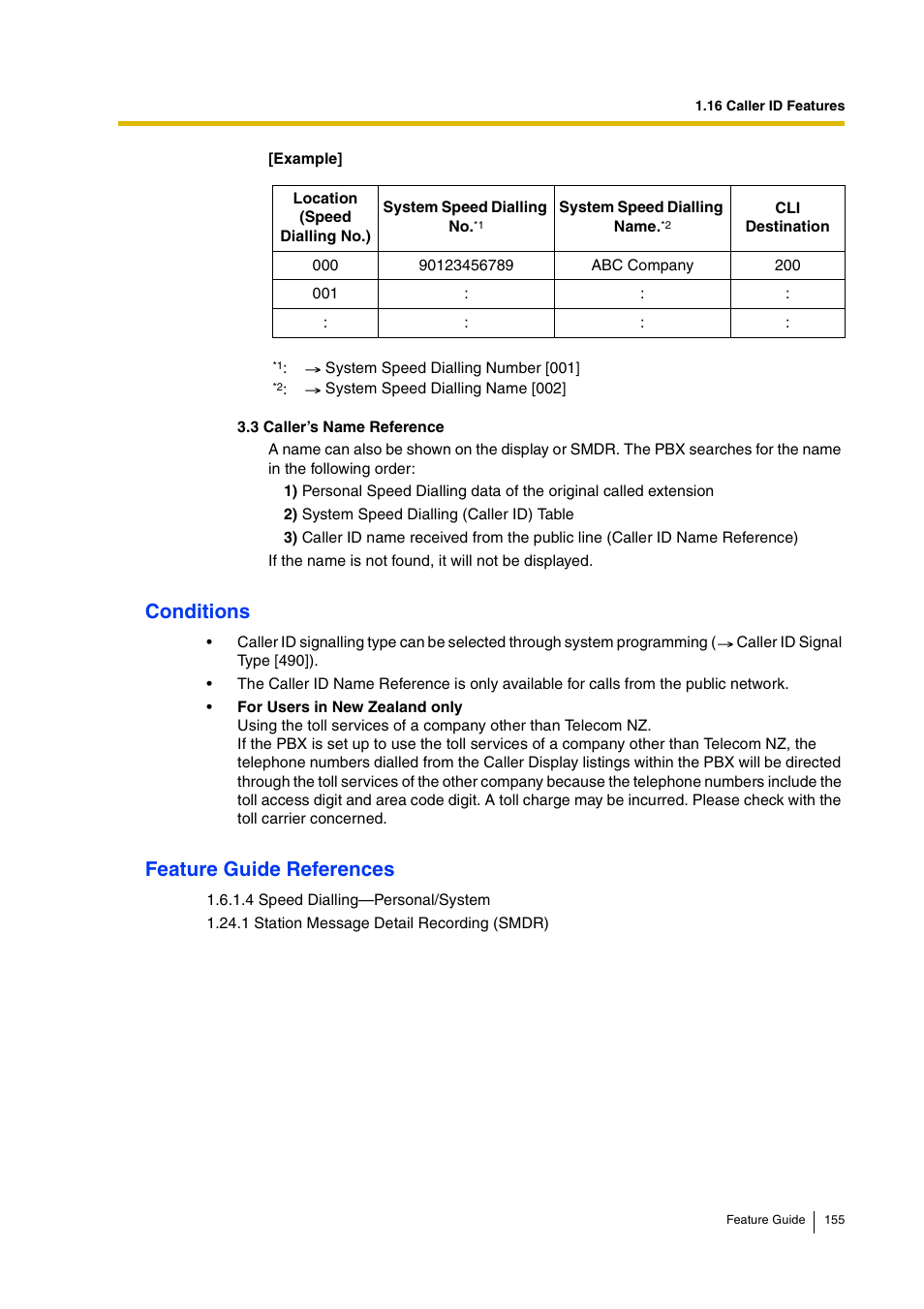 Conditions, Feature guide references | Panasonic HYBRID IP-PBX KX-TDA200 User Manual | Page 155 / 358