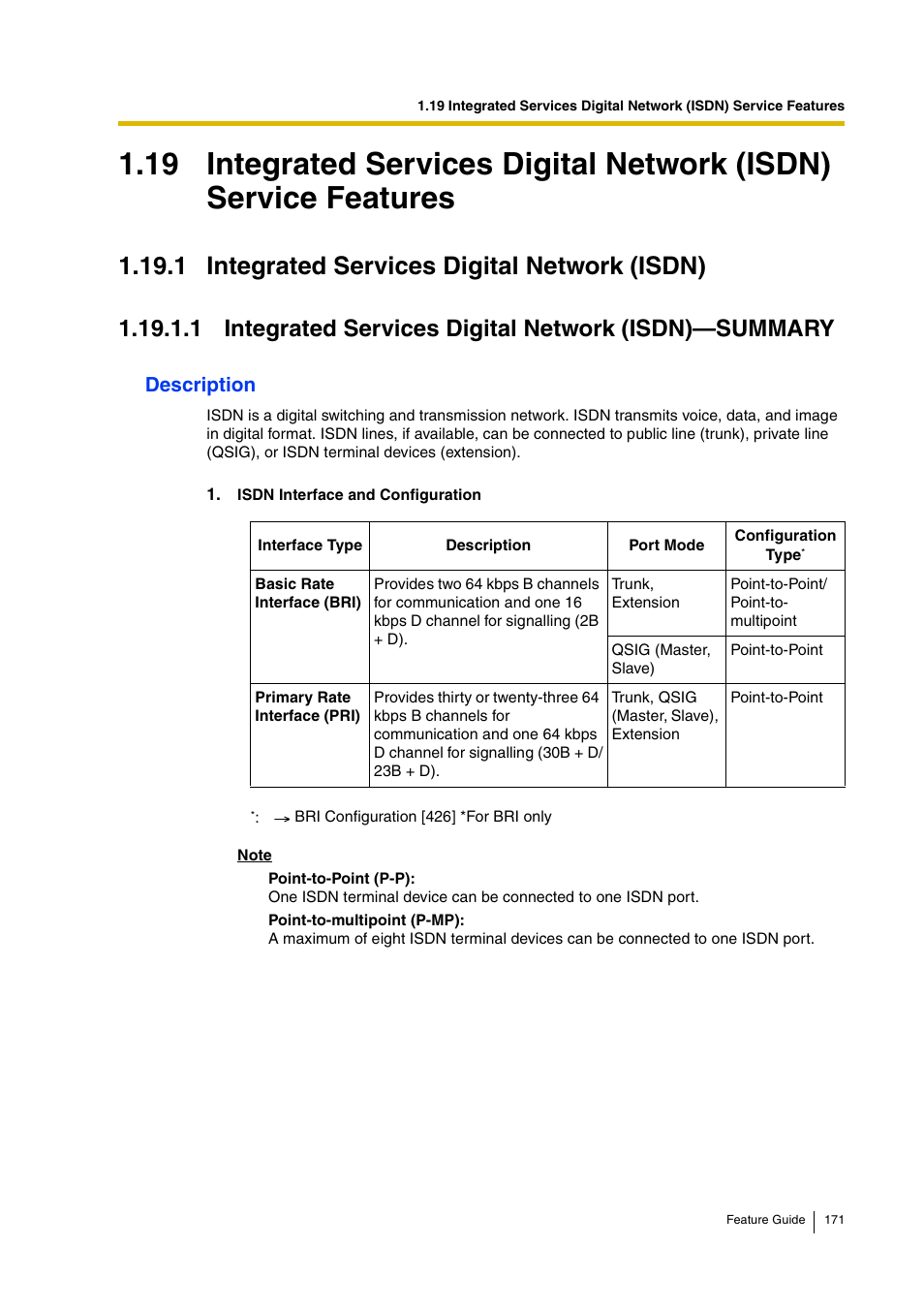 1 integrated services digital network (isdn), Description | Panasonic HYBRID IP-PBX KX-TDA200 User Manual | Page 171 / 358